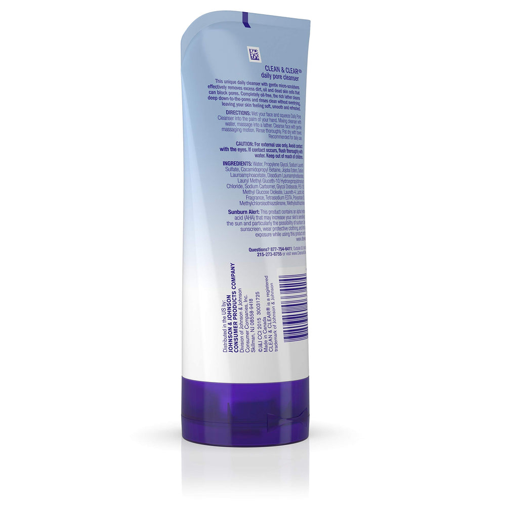Clean & Clear – utilisation quotidienne matin et soir, peau fraîche après lavage.