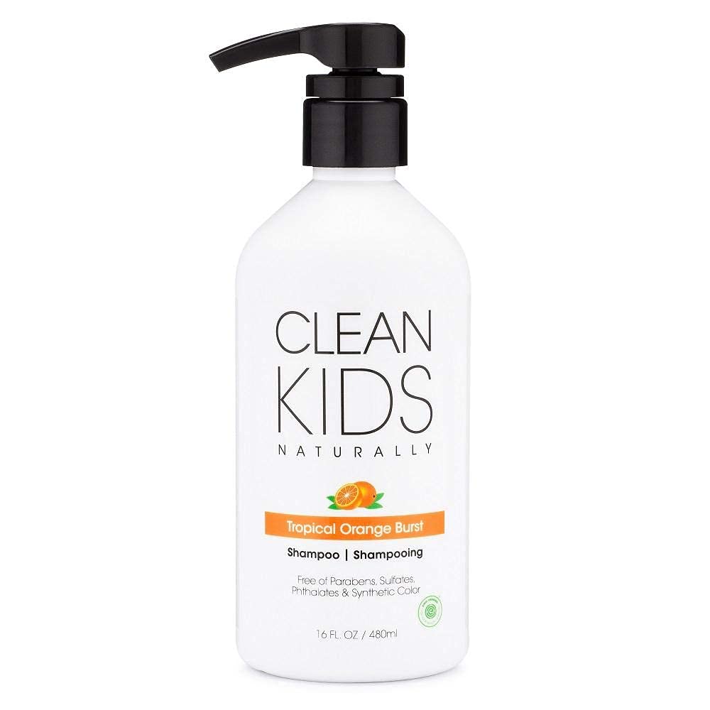 Bouteille Clean Kids Naturally Shampoing tropical Orange Burst, parfum fruité idéal pour l'heure du bain.