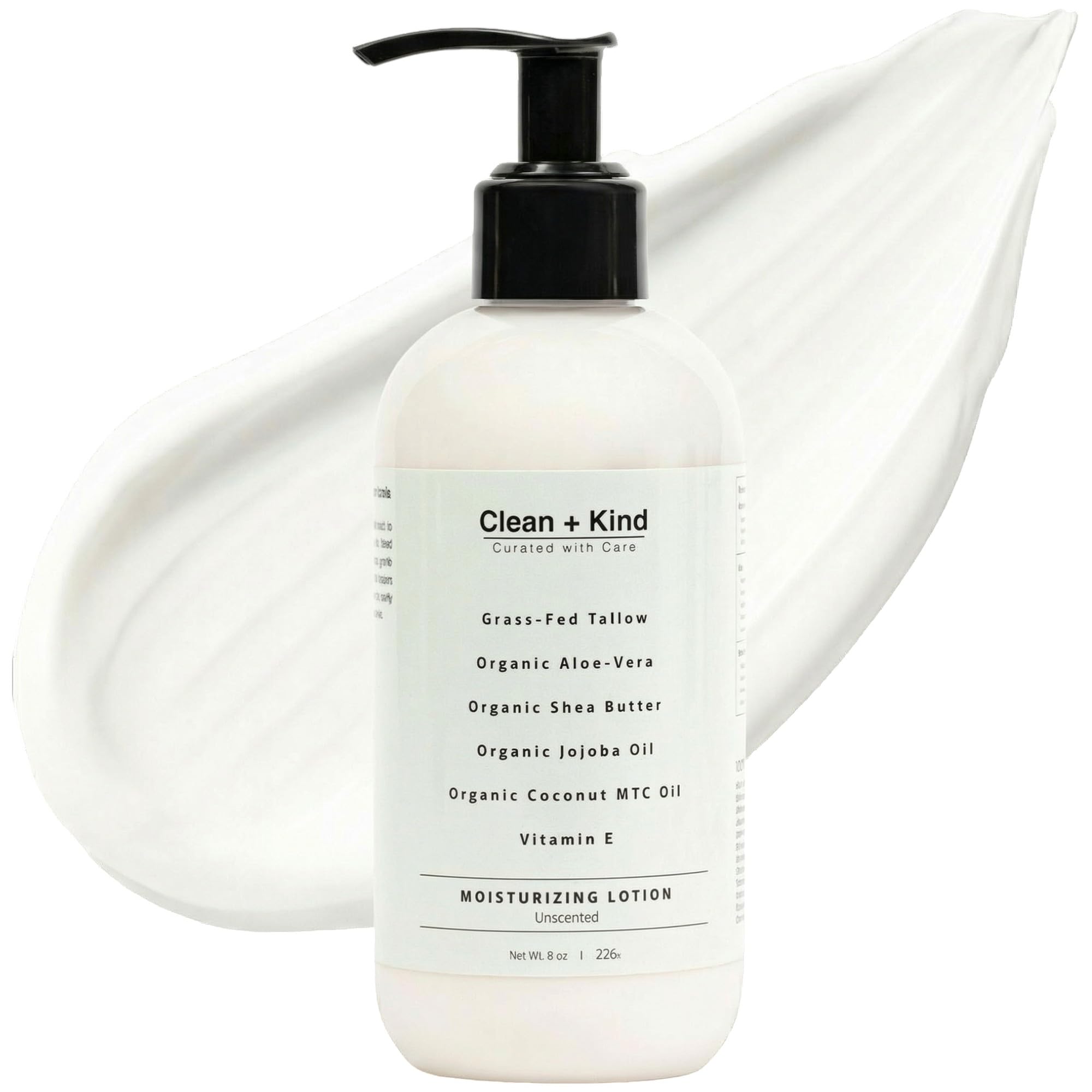 Lotion hydratante Clean + Kind, bouteille pratique et facile à utiliser.