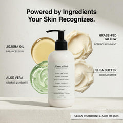 Texture non grasse Clean + Kind, absorption rapide sans fini gras.