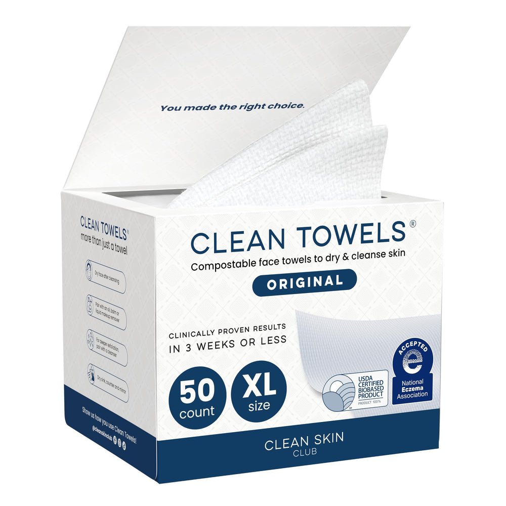 Clean Skin Club Clean Towels XL: ensemble de 50 lingettes visage pour démaquillage en douceur