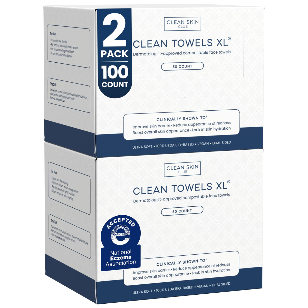 Clean Skin Club Clean Towels XL, emballage visible, pour démarrer une routine visage facile.