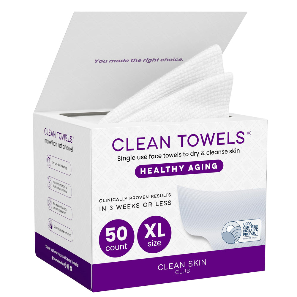 Clean Skin Club serviettes visage sèches XL pour un séchage doux et hygiénique.