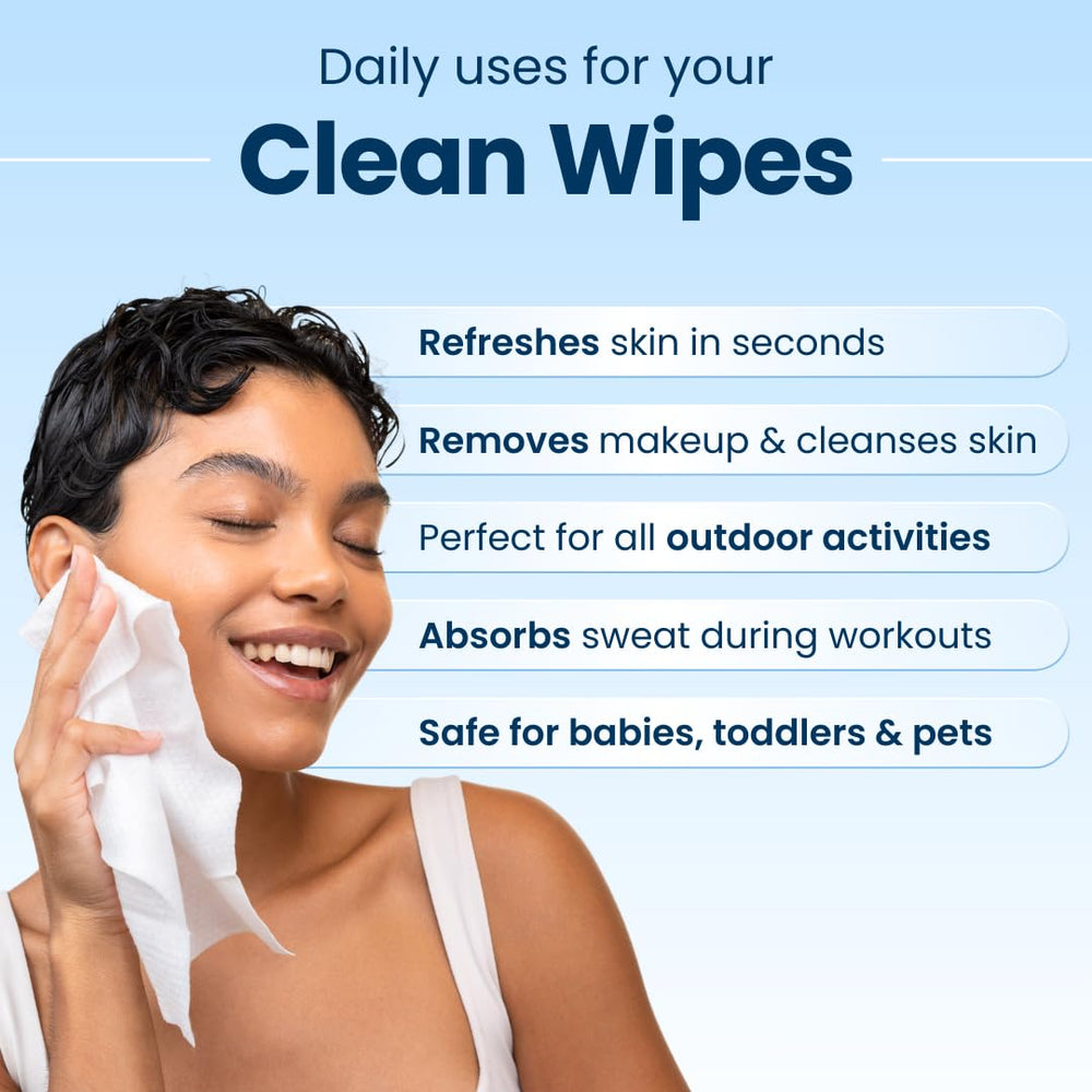 Sans alcool, lingette Clean Skin Club XL Premium, formule douce.
