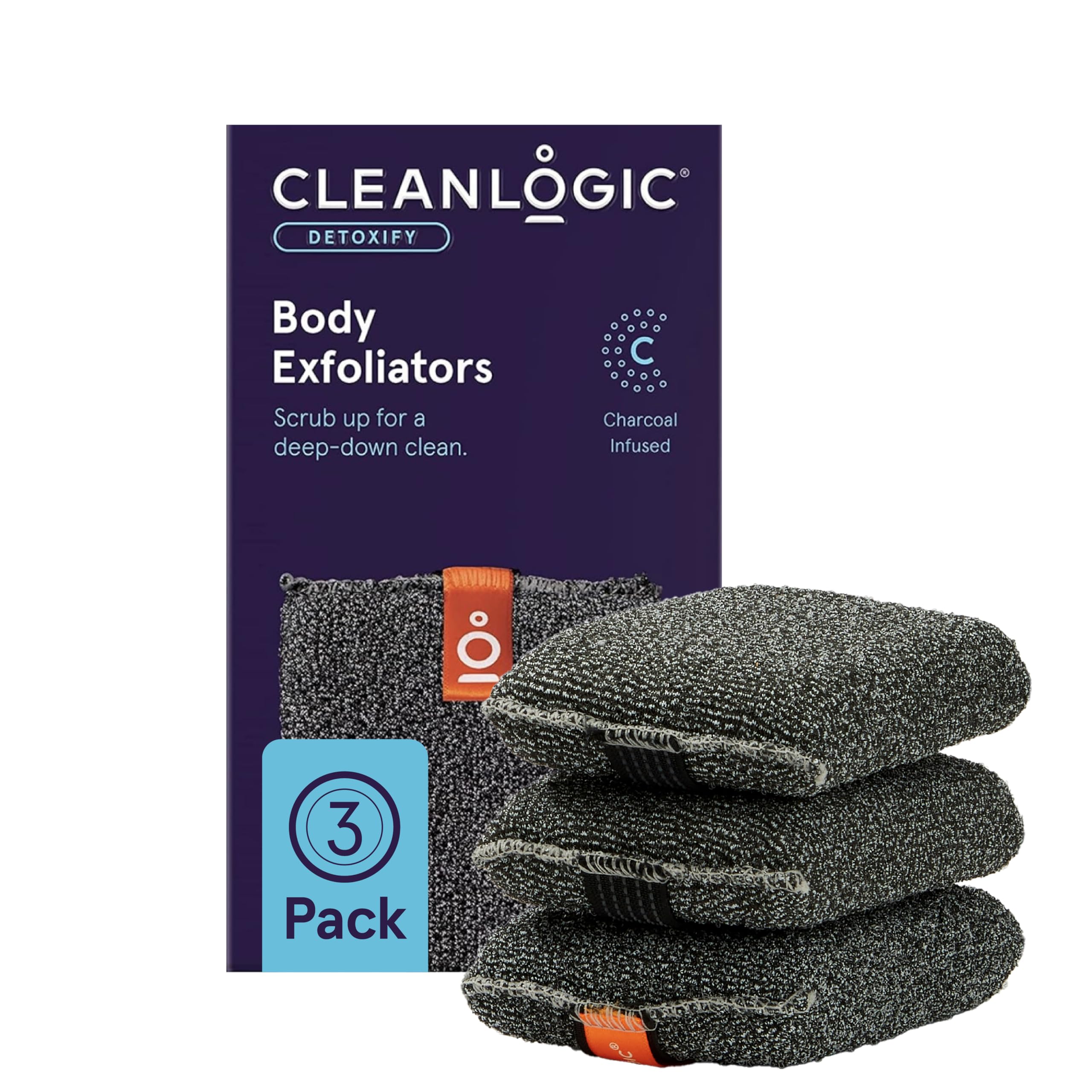 Gant exfoliant Cleanlogic au charbon actif pour un nettoyage en profondeur sous la douche.