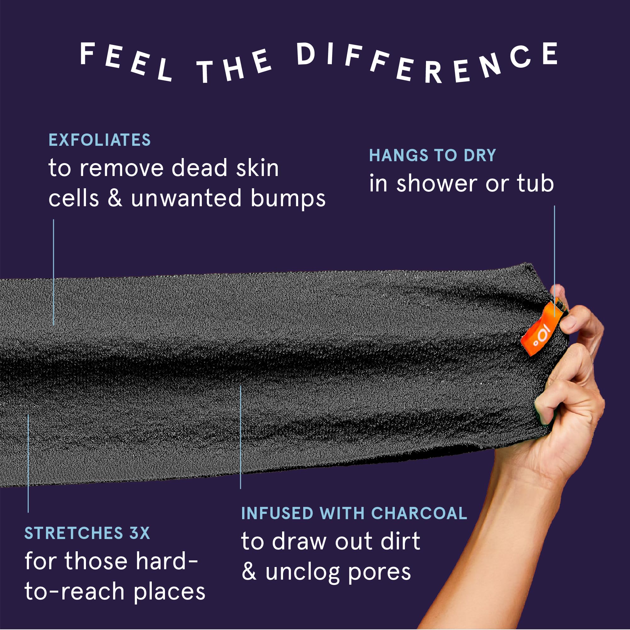 Gant exfoliant Cleanlogic en action sur la peau, expérience de propreté et fraîcheur.