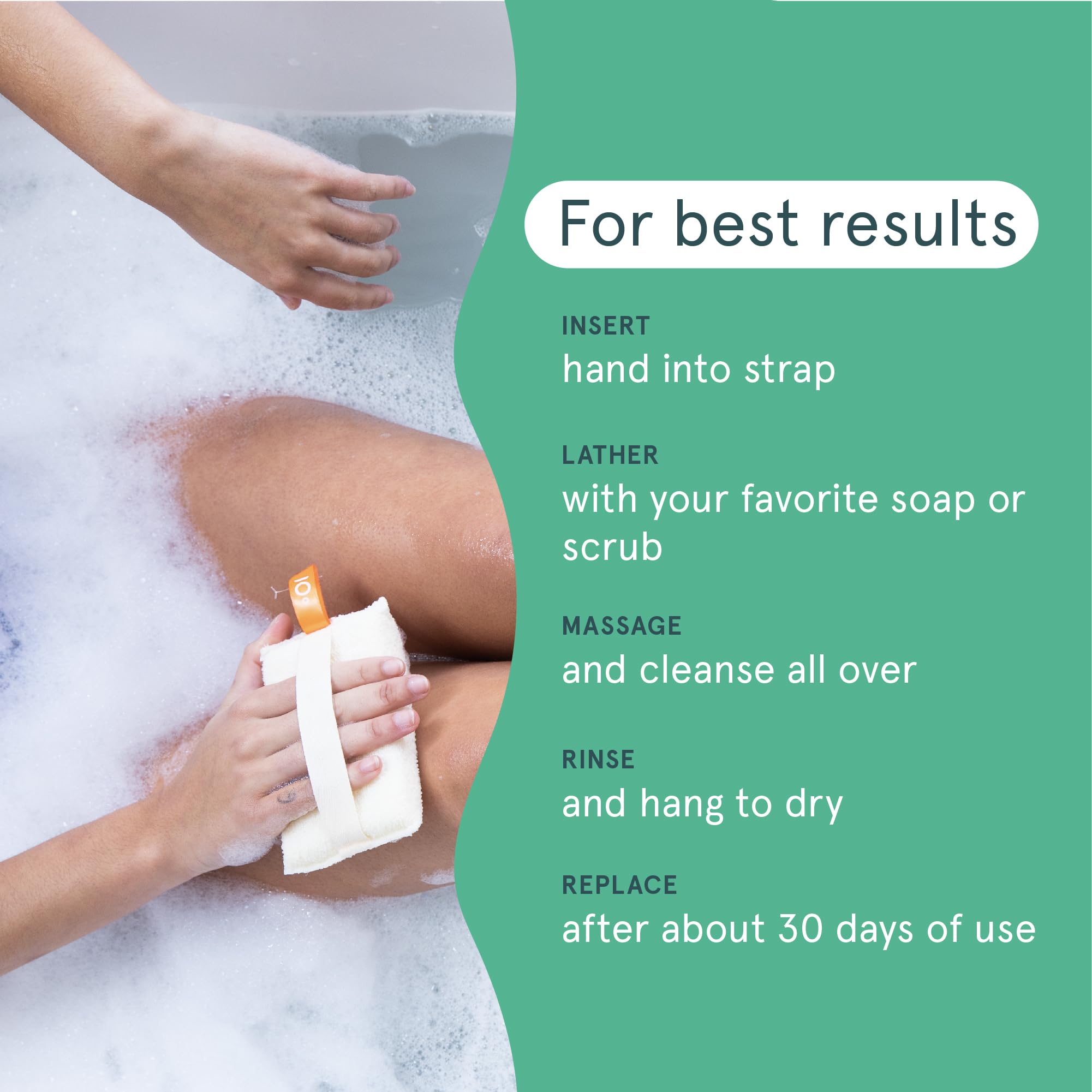 Cleanlogic gant exfoliant: utilisation sous la douche avec mouvements circulaires.
