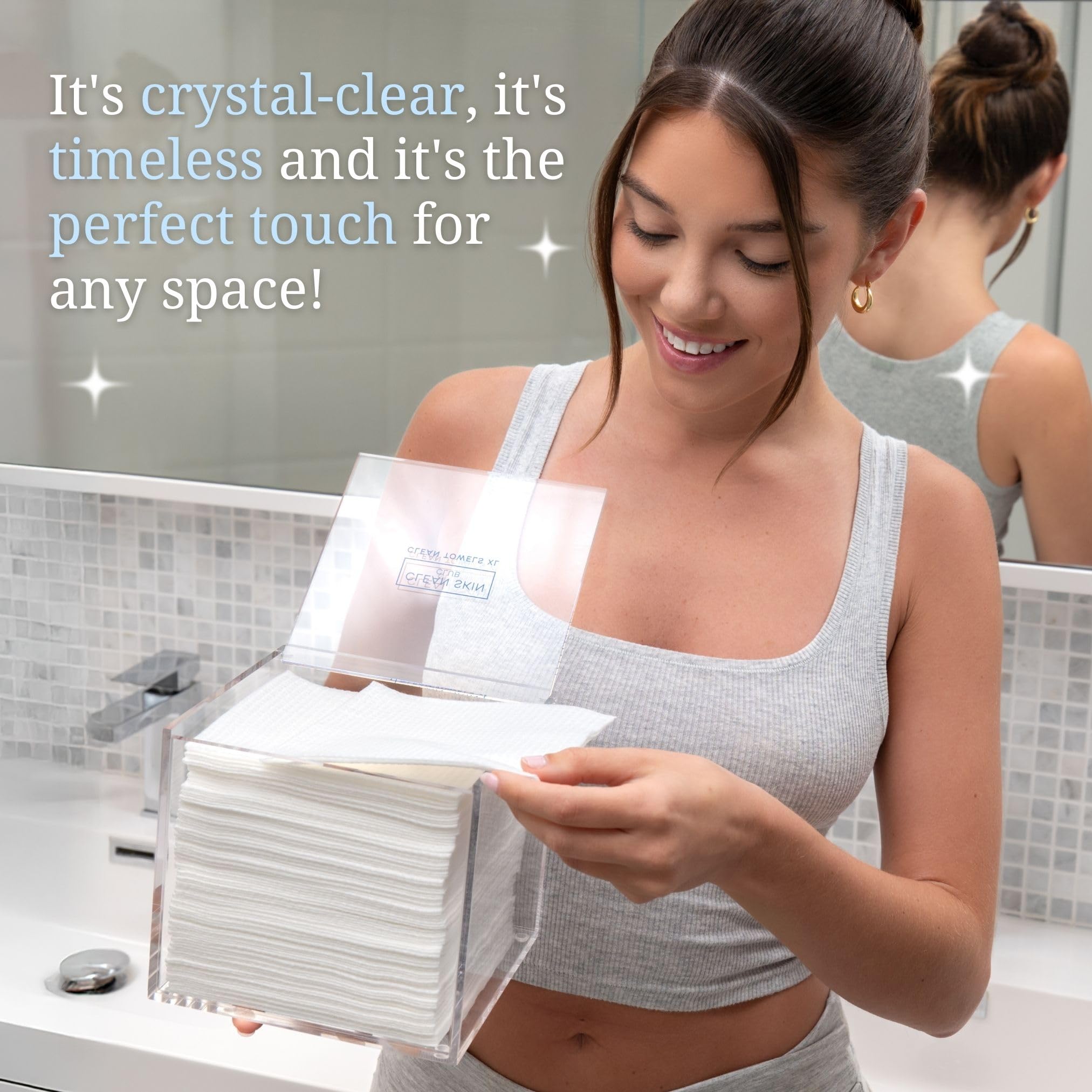 CLEAN SKIN CLUB boîte transparente, grande capacité et rangement net.
