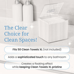 CLEAN SKIN CLUB boîte translucide, design minimaliste, accès rapide aux serviettes.