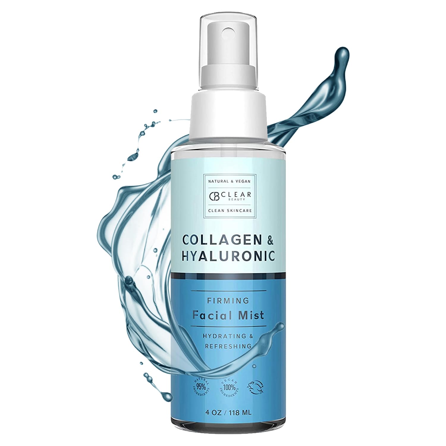 Clear Beauty brume visage hydrate intensément avec acide hyaluronique et collagene sur bouteille