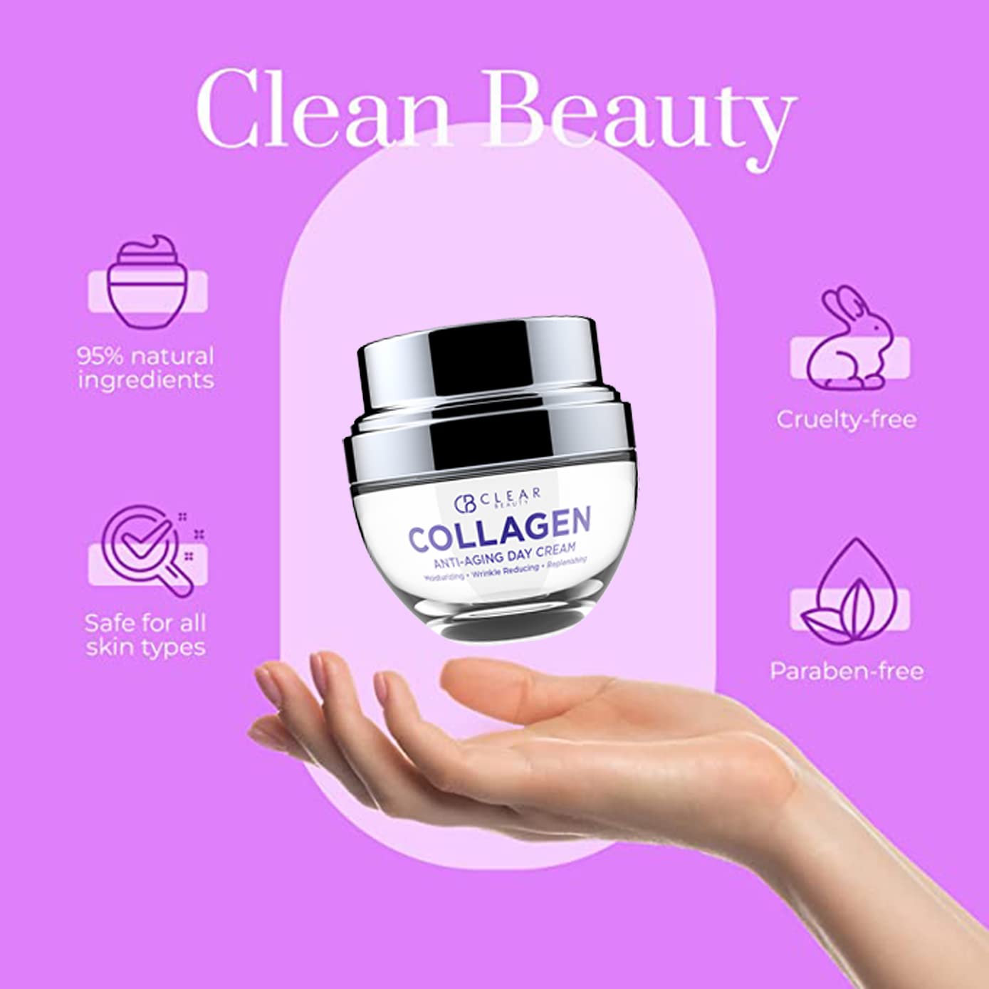 Texture préparant la peau pour FPS avec Clear Beauty Crème Jour Collagène.