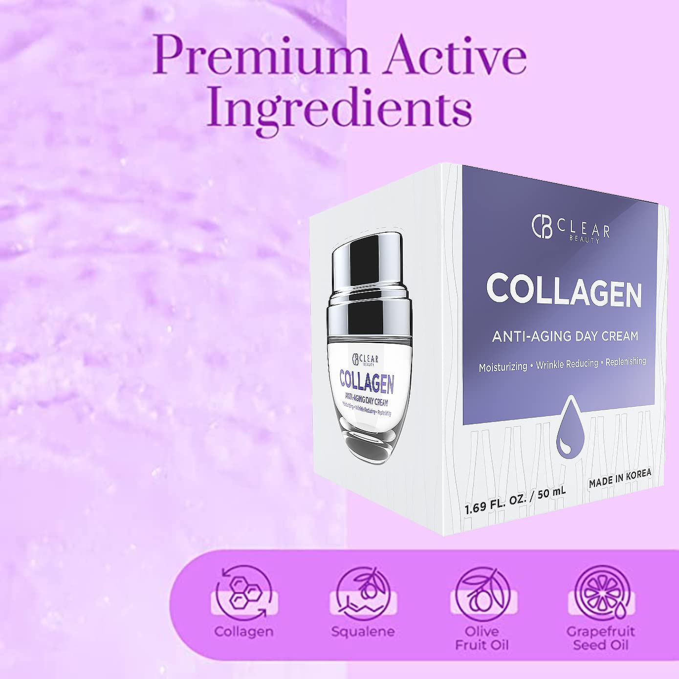Texture légère de Clear Beauty Crème Jour Collagène qui pénètre rapidement.
