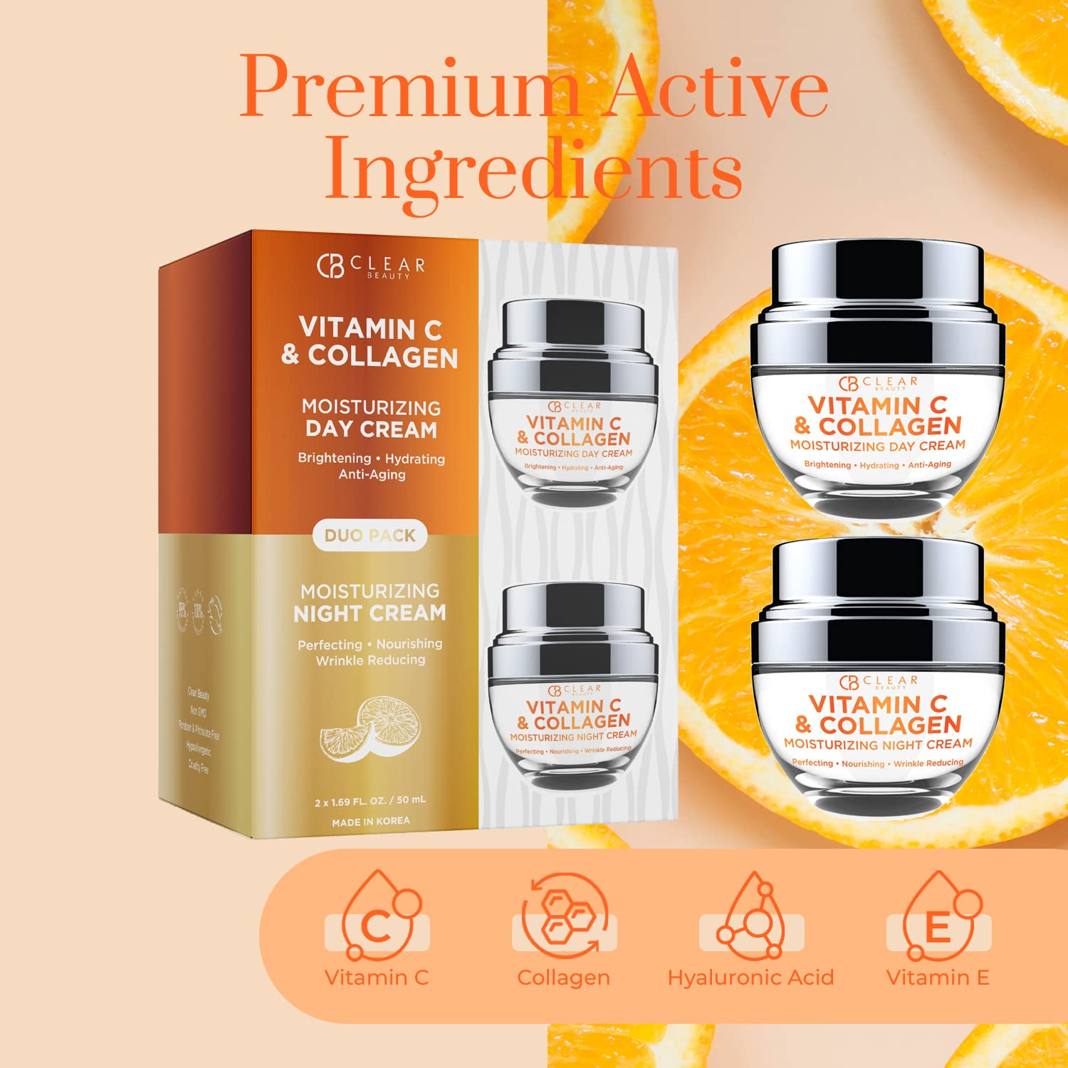 Clear Beauty: flacon creme hydratante avec absorption rapide.