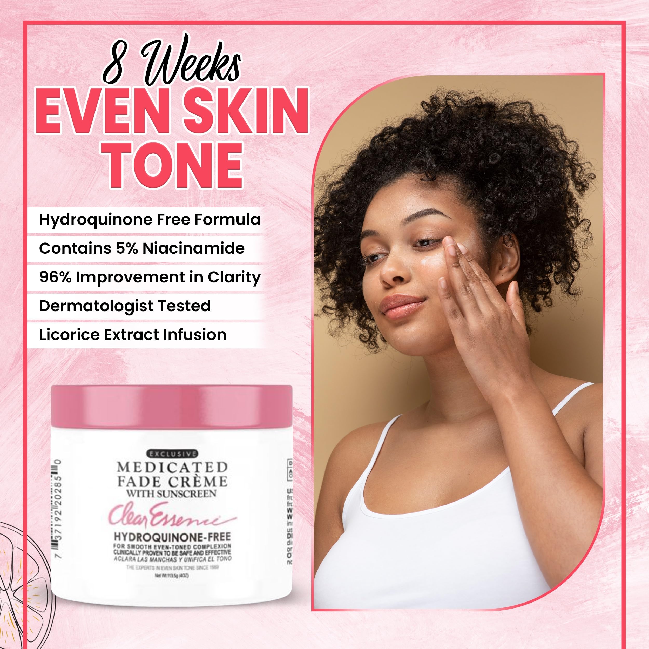 Crème Clear Essence testée dermatologiquement — sécurité et douceur.