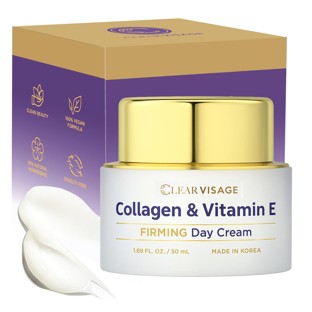 Clear Visage: bouteille de crème visage, hydratation légère pour peau sèche.