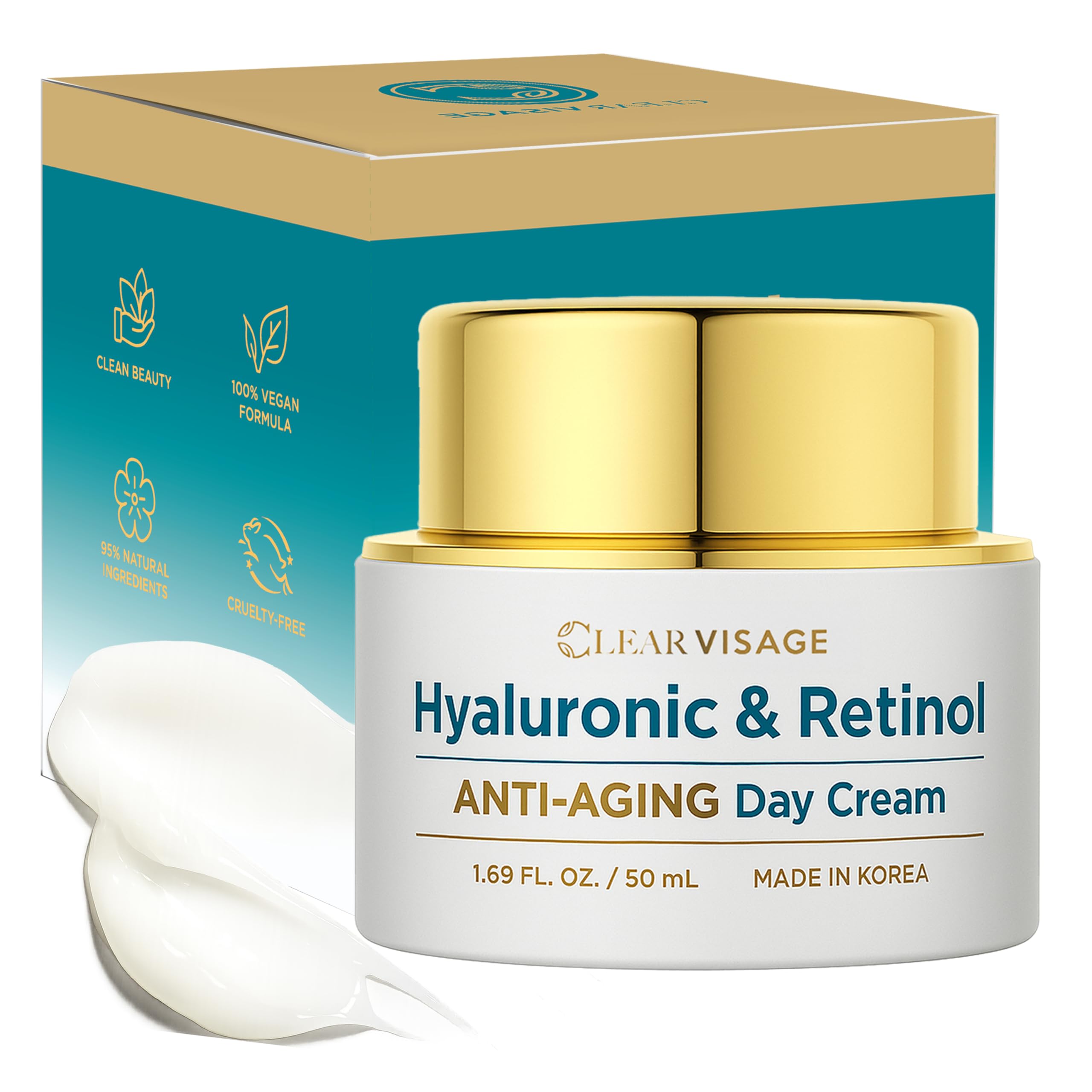 Clear Visage – crème-visage hydratante à l'acide hyaluronique et rétinol, hydratation durable et douceur.