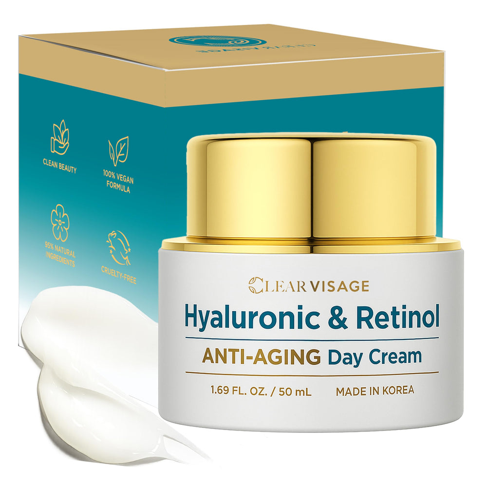 Clear Visage – crème-visage hydratante à l'acide hyaluronique et rétinol, hydratation durable et douceur.