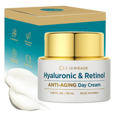 Clear Visage – crème-visage hydratante à l'acide hyaluronique et rétinol, hydratation durable et douceur.