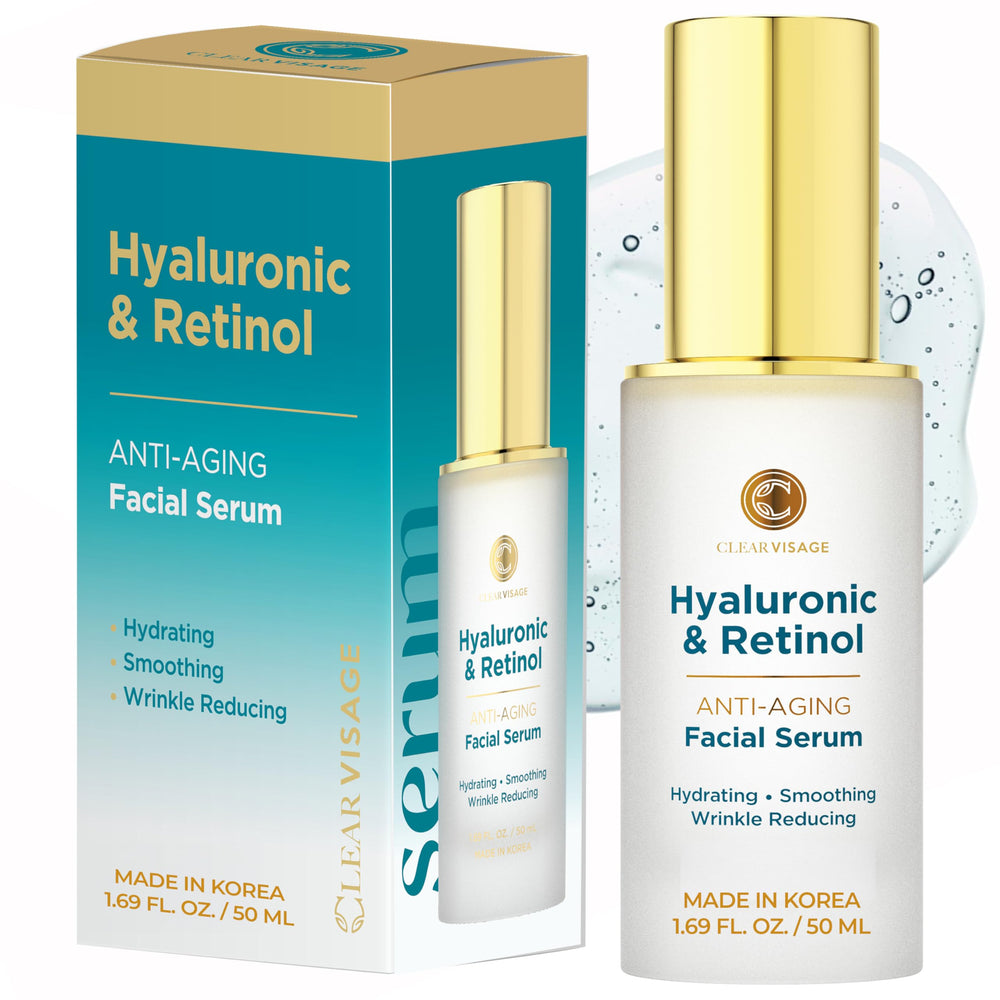 Sérum Clear Visage hyaluronique et rétinol dans une bouteille pratique pour hydrater