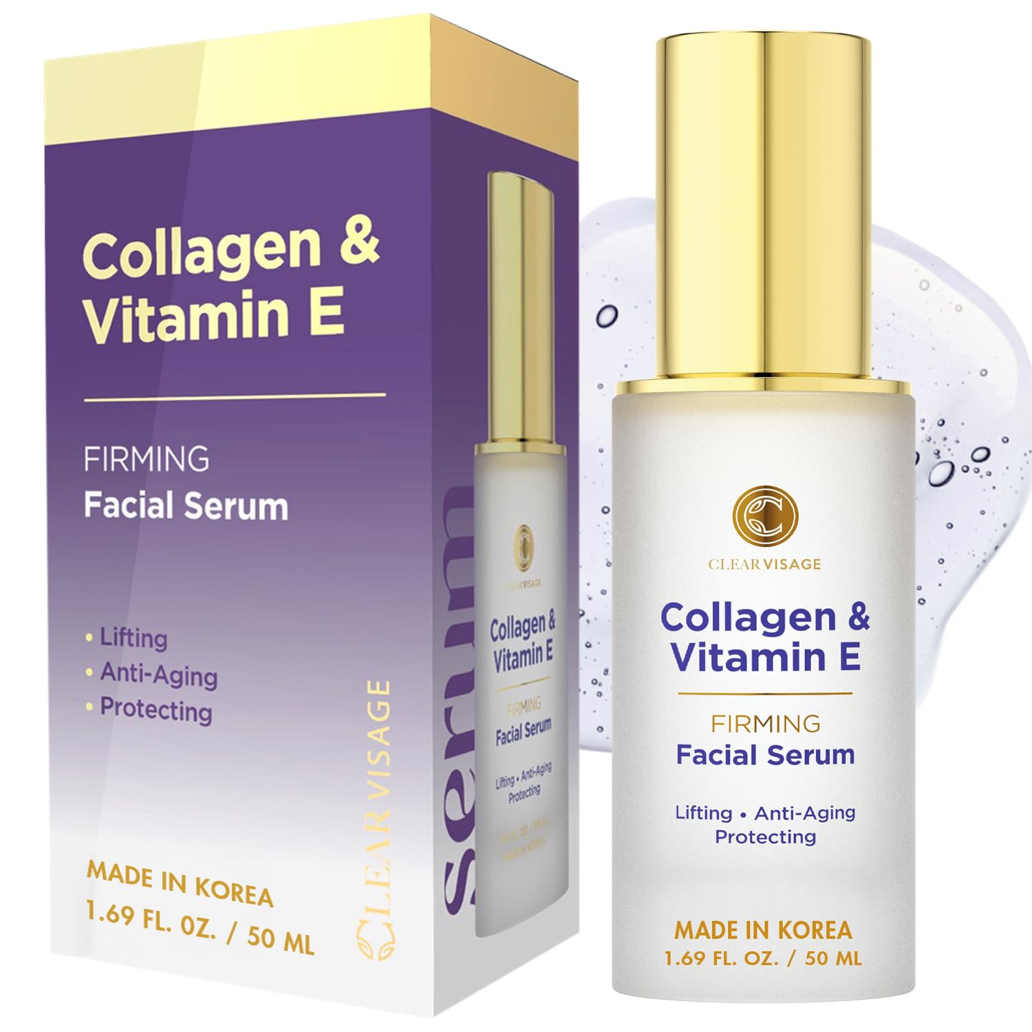 Clear Visage: bouteille du serum collagene vitamine E pour l'hydratation