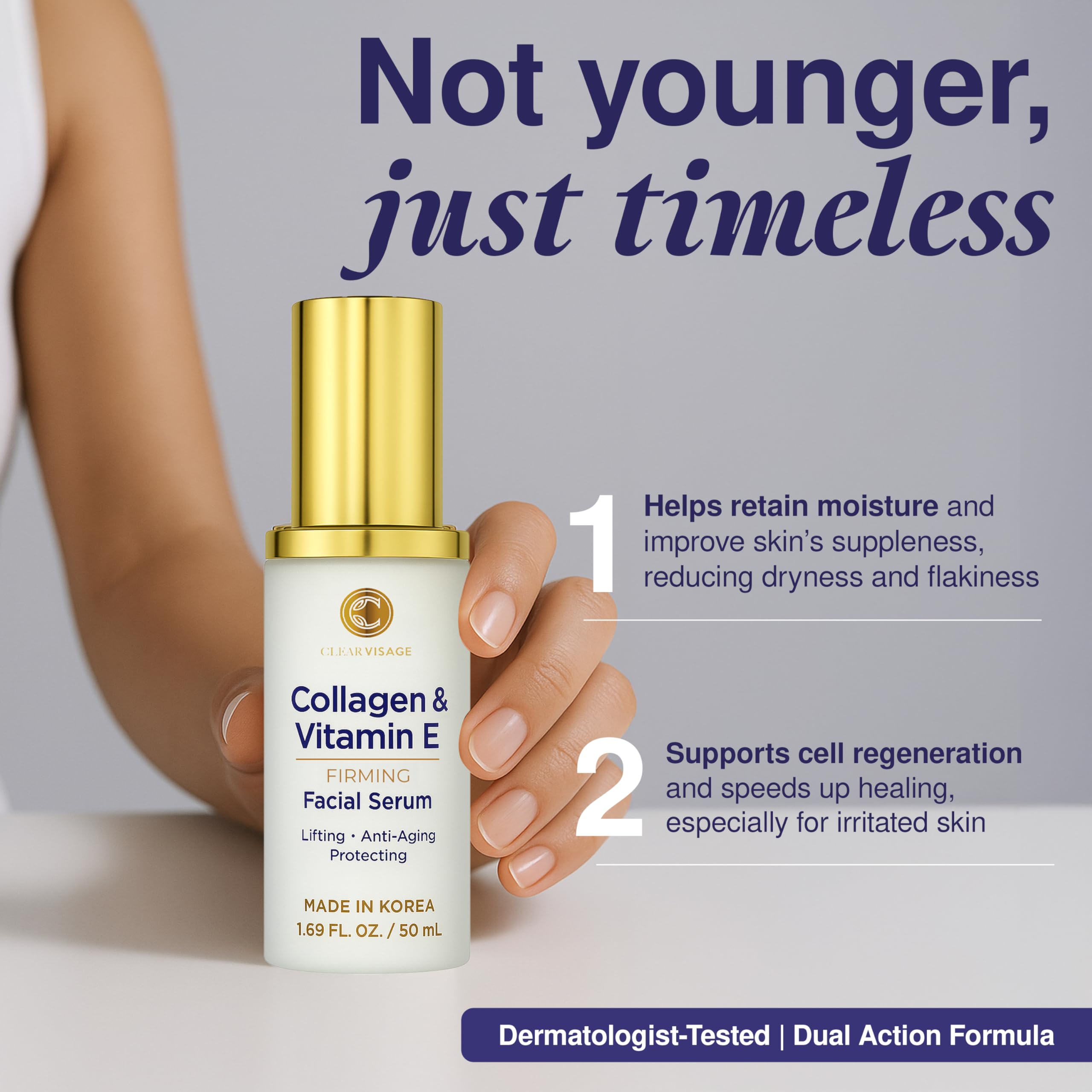 Clear Visage: dosage 2-3 gouttes sur peau propre pour absorption douce