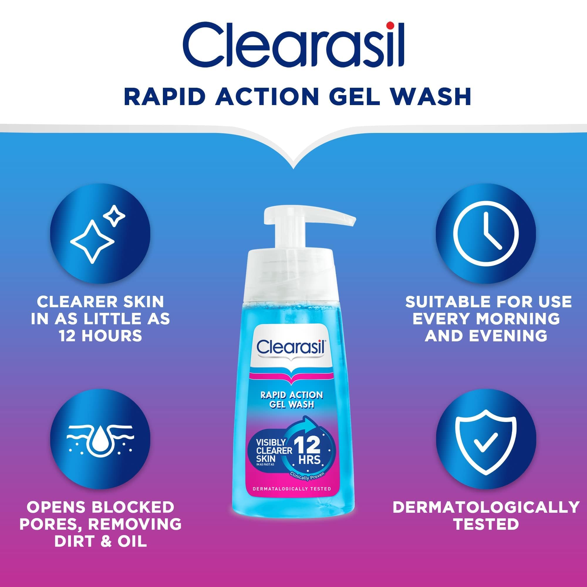 Clearasil Ultra Gel Nettoyant 12h – peau propre après le nettoyage et sensation de fraîcheur