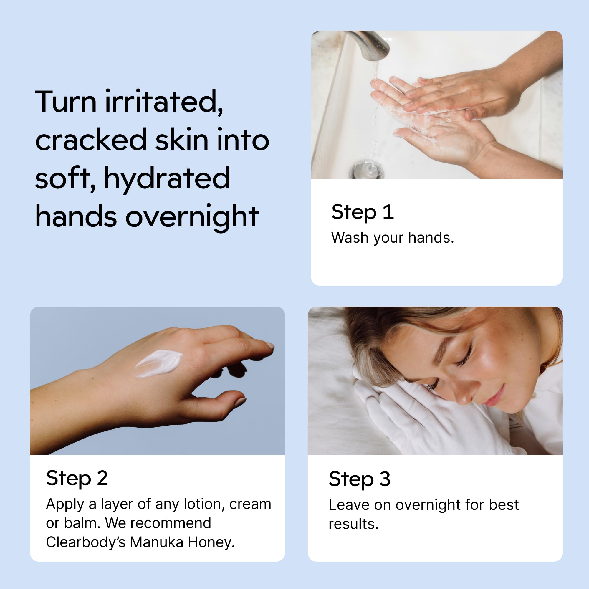 Confort respirant des gants Clearbody en coton biologique pour les mains.