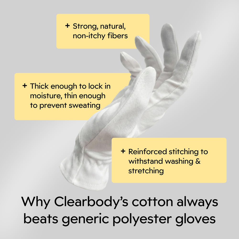 Gants de soin Clearbody, protection légère contre la perte d’humidité nocturne.