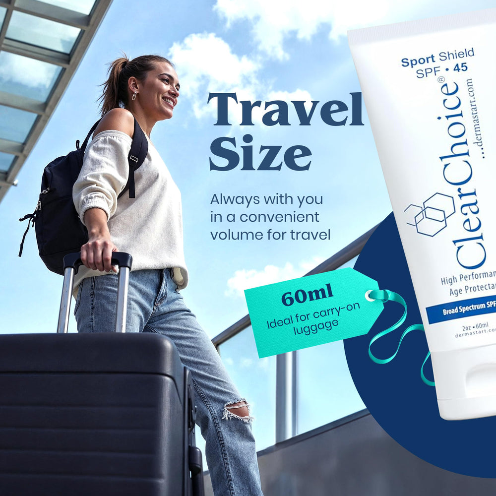 ClearChoice Sport Shield SPF 45 – étui de voyage pratique pour emporter partout.