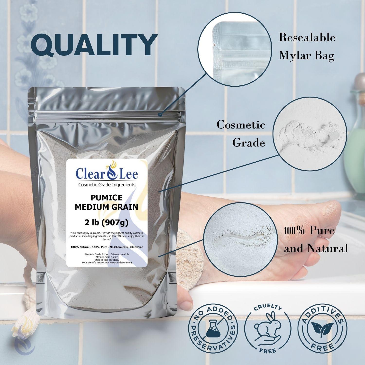 ClearLee huile et bain, poudre ponce fin pour soin relaxant.
