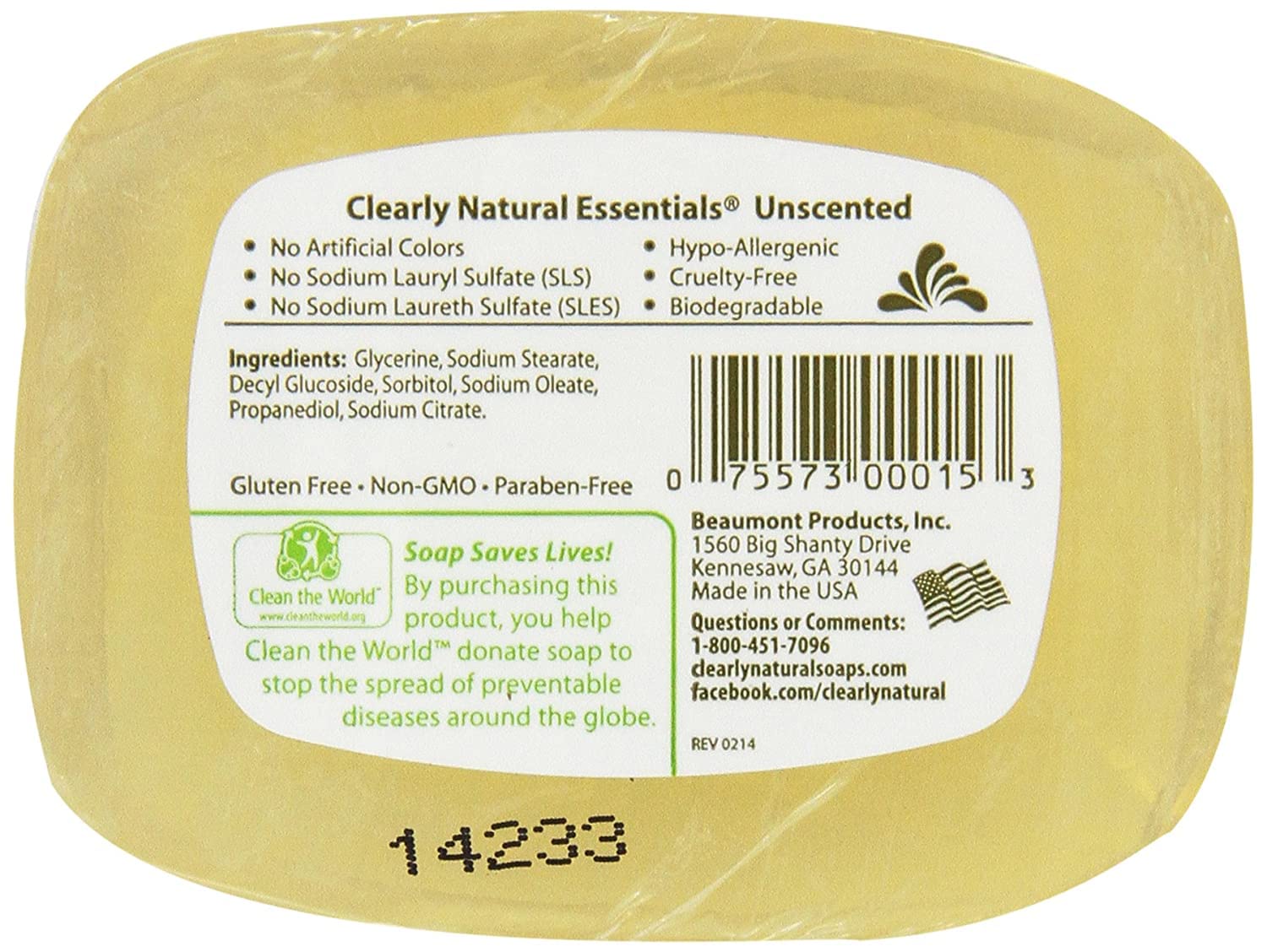 Savon en barre Clearly Natural: glycérine pure et sans parfum pour une routine quotidienne.