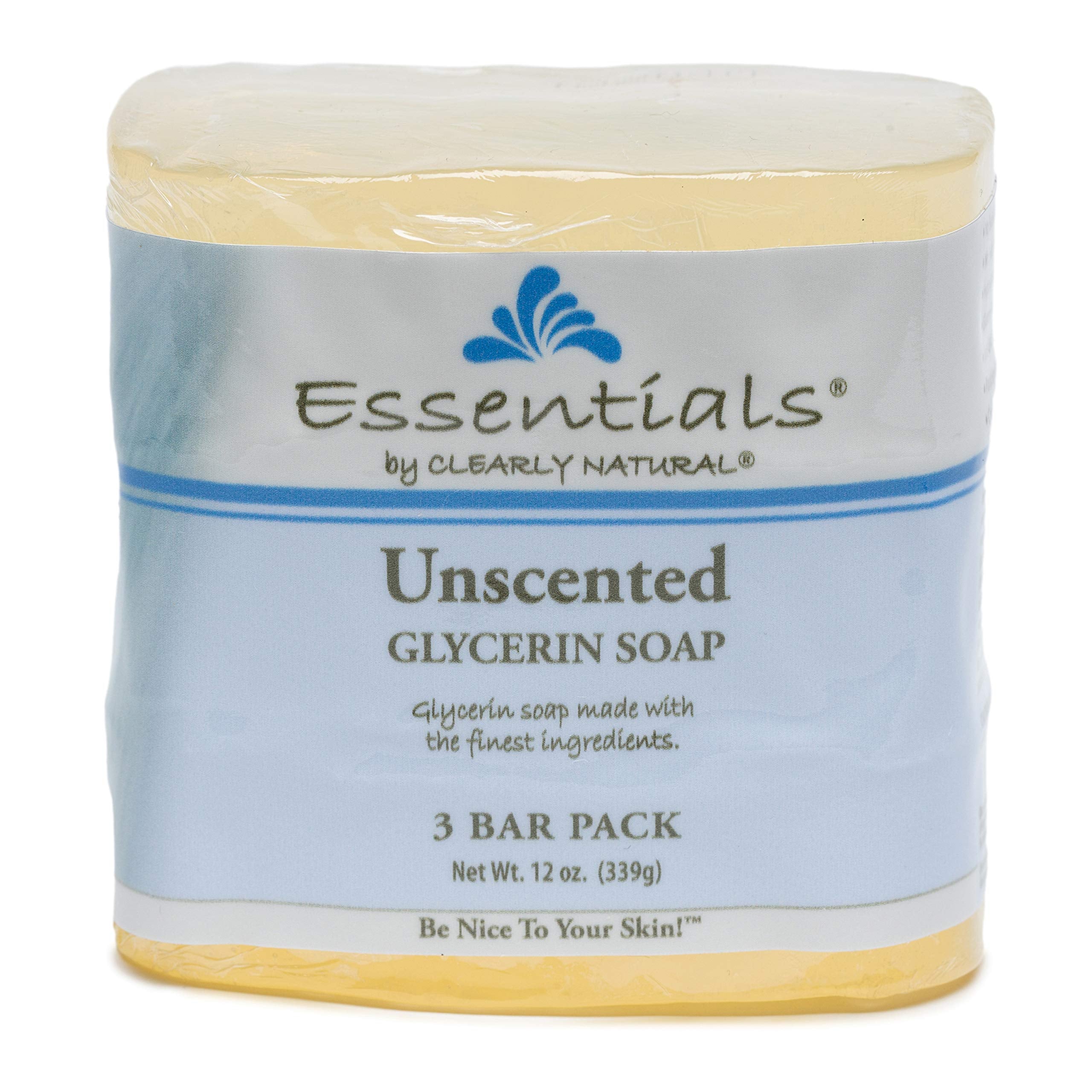 Savon glycérine sans parfum Clearly Natural en ensemble de trois pour peau sensible.