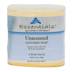Savon glycérine sans parfum Clearly Natural en ensemble de trois pour peau sensible.