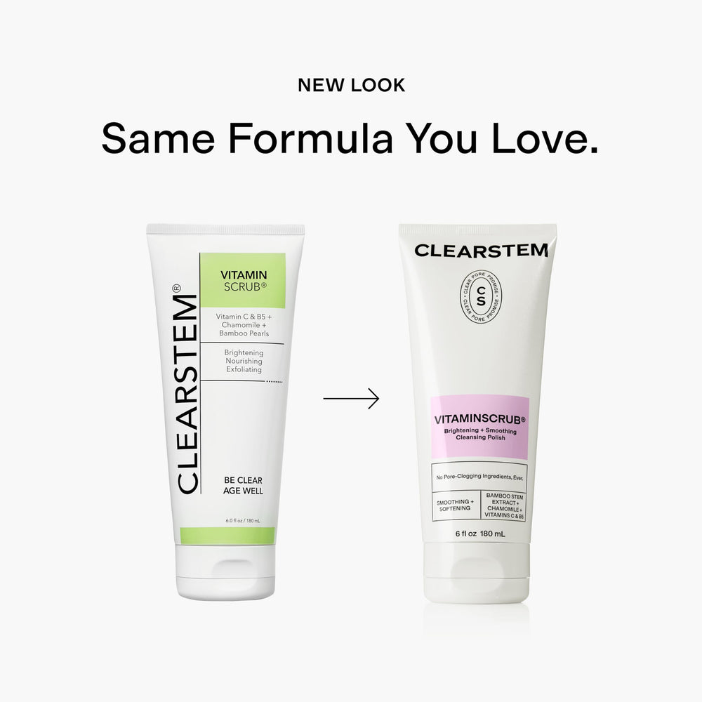 Grains bambou CLEARSTEM VITAMSCRUB, exfoliation efficace sans agresser la peau.
