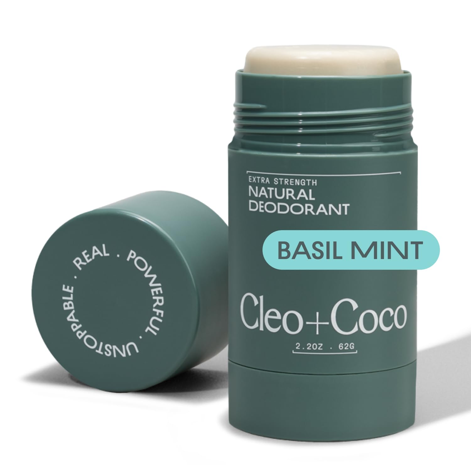 Cleo + Coco Déodorant Balm Basil Mint emballage pratique et prêt à l’emploi.
