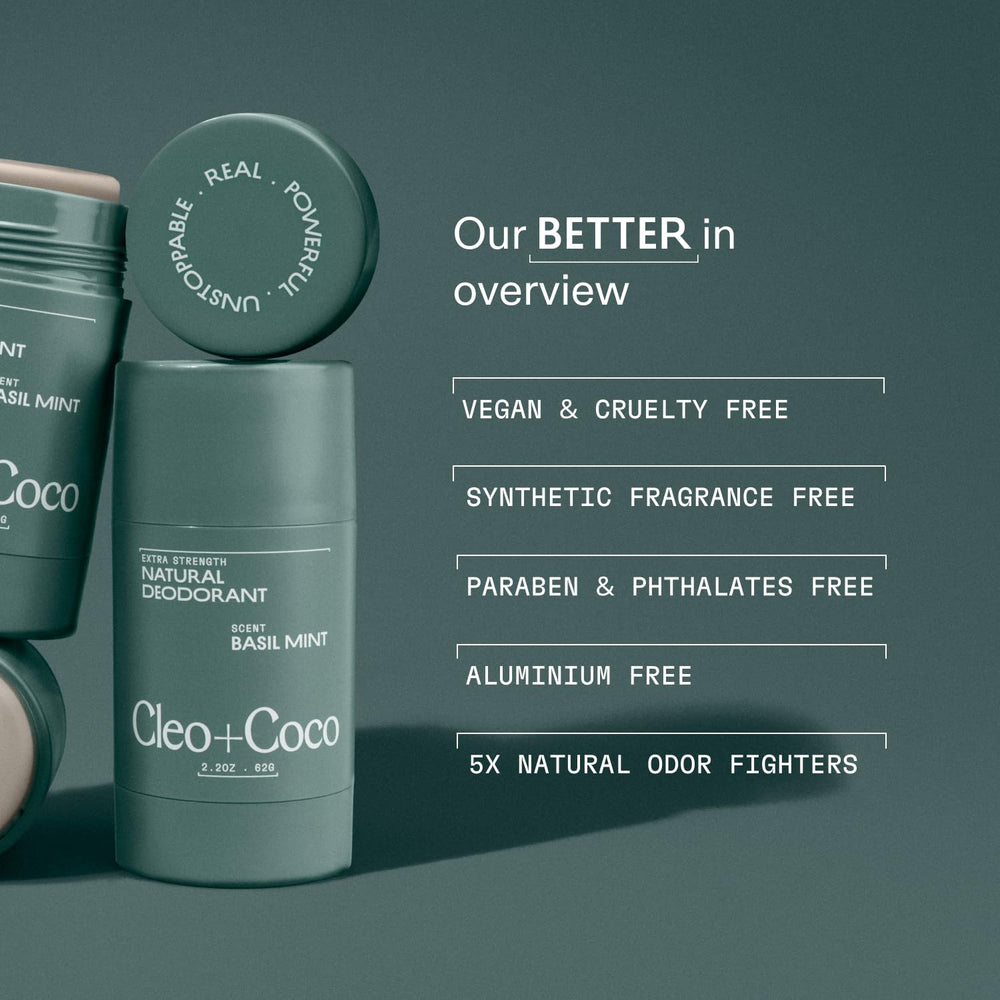 Cleo + Coco Déodorant Balm Magnésium équilibre du pH pour peau apaisée.