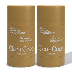 Cleo+Coco baume déodorant sensible vanille coco dans sa boîte, fraîcheur naturelle prolongée.
