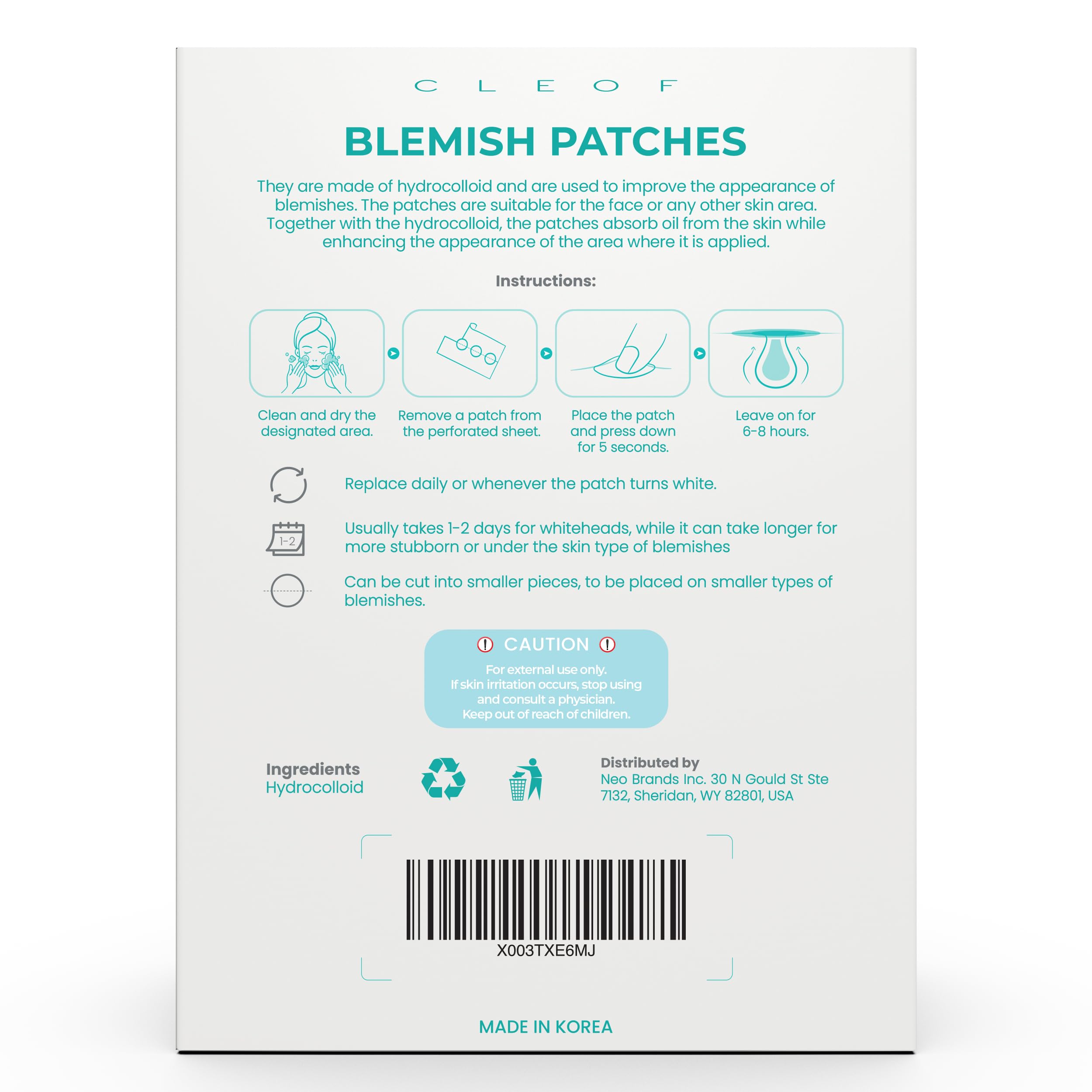 Patch CLEOF hydrocolloïde résistant à l’eau pendant la nuit.