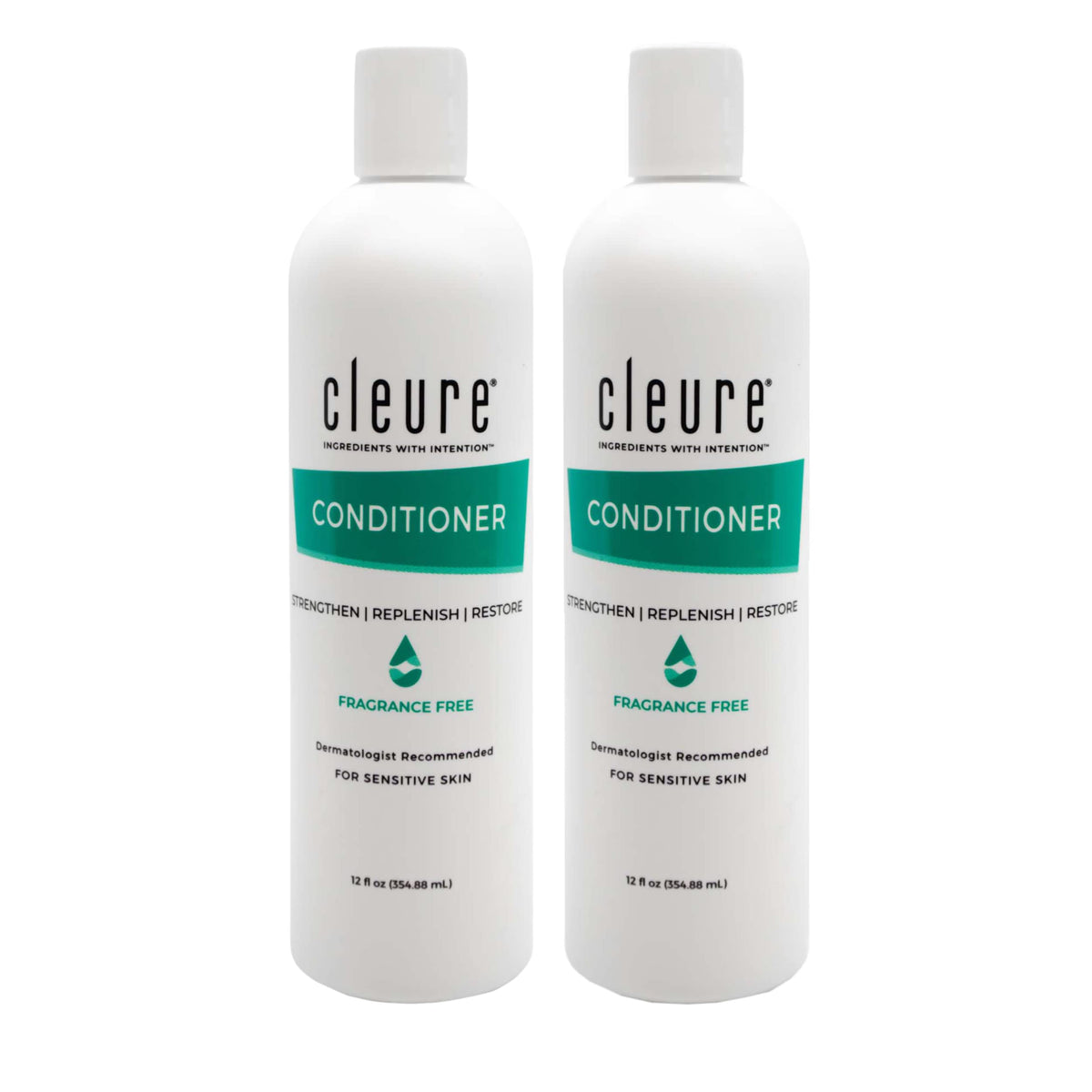 Conditionneur Cleure hydratant sans fragrance en bouteille, pour cheveux sensibles et hydratation en profondeur.