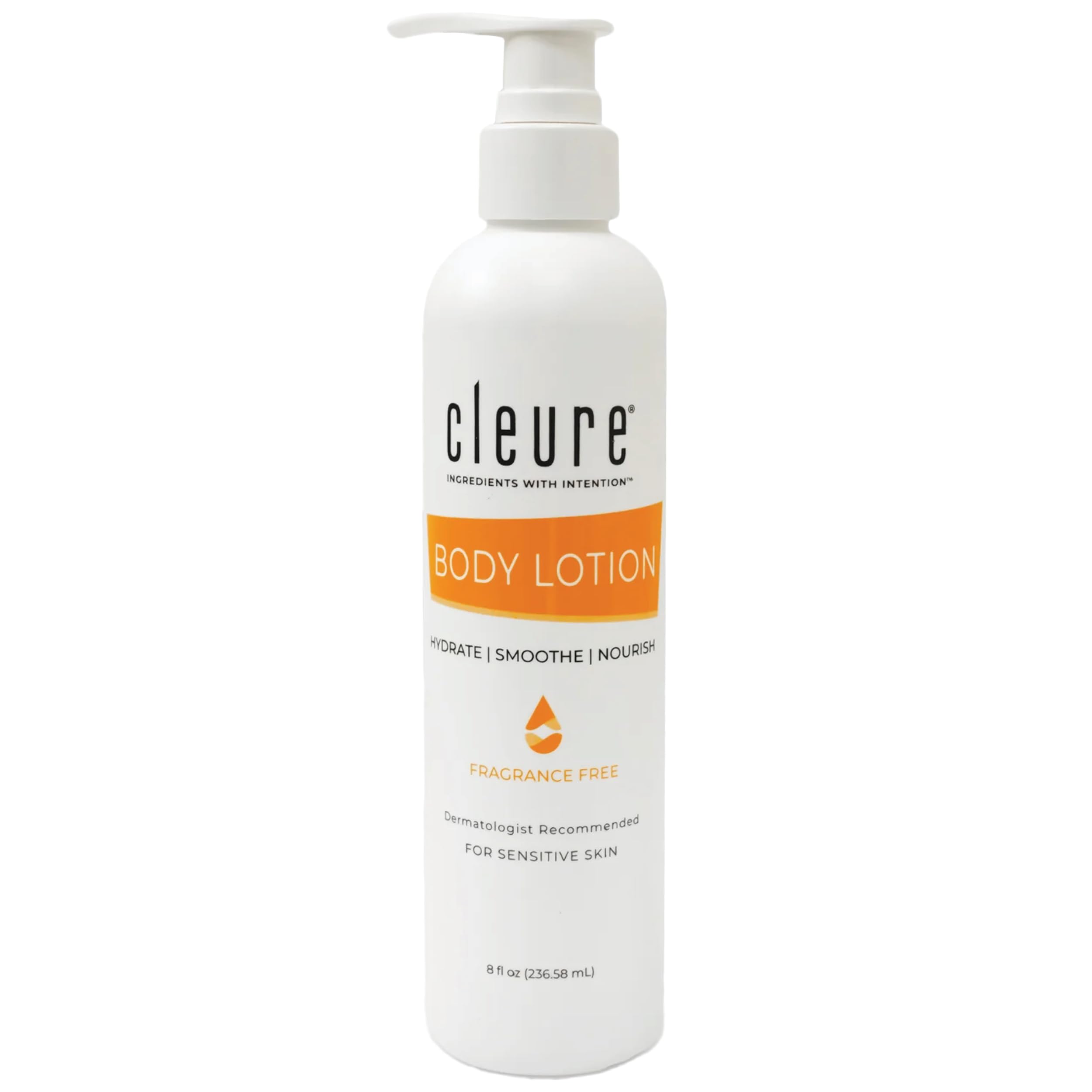 Lotion Cleure pour peau sensible en bouteille pratique, hydratation durable.