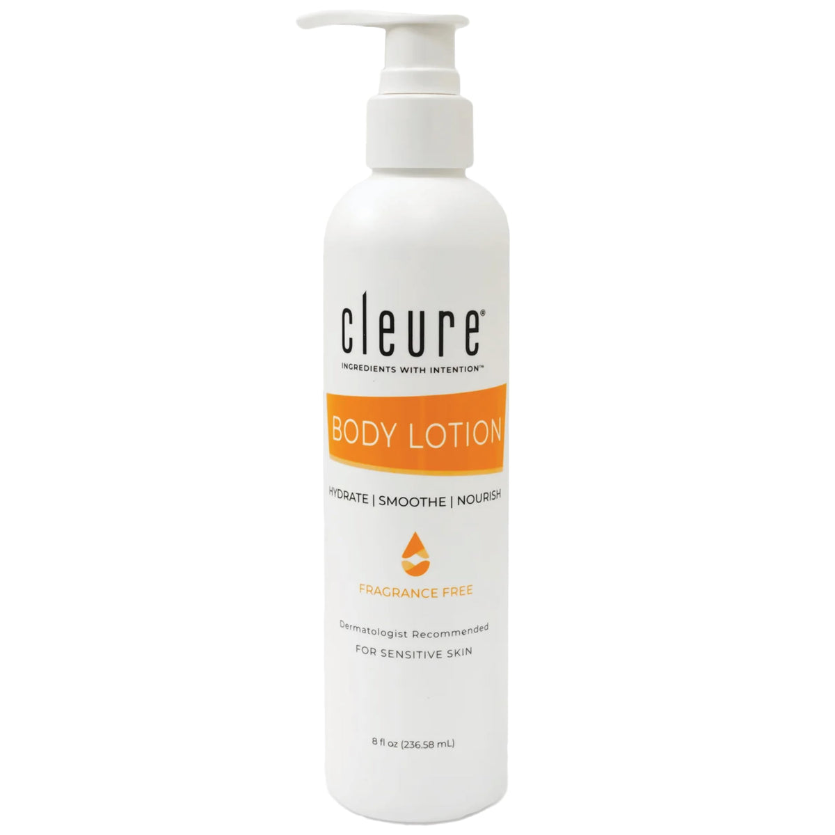 Lotion Cleure pour peau sensible en bouteille pratique, hydratation durable.