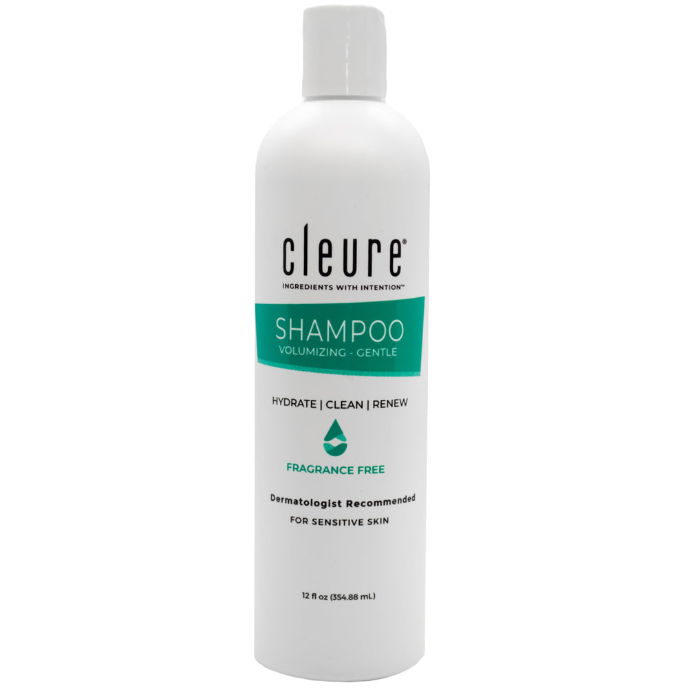 Shampoing Cleure volume hypoallergenique: bouteille élégante adaptée cheveux sensibles.