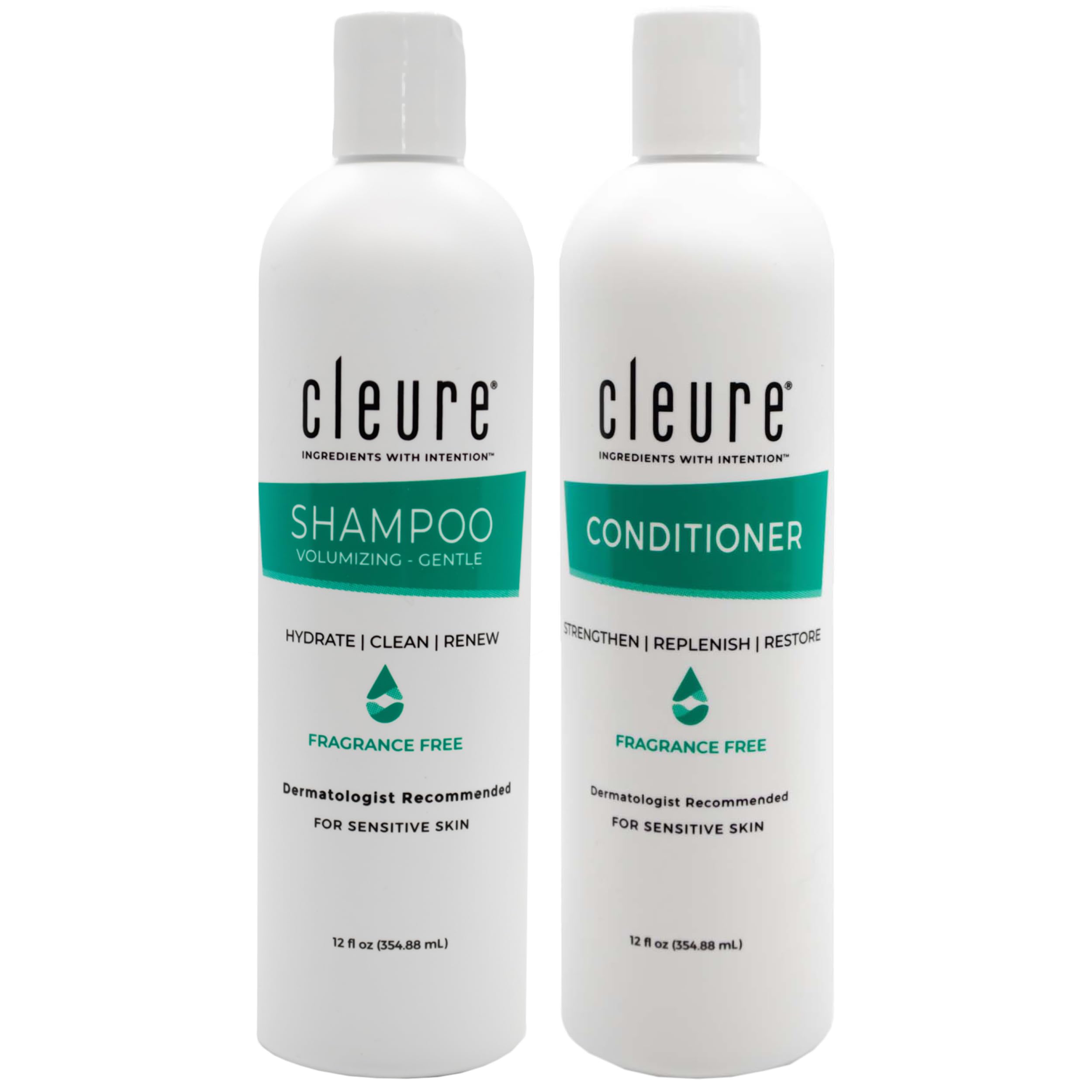 Shampoo volumisant Cleure en flacon, apporte volume sans irritants.