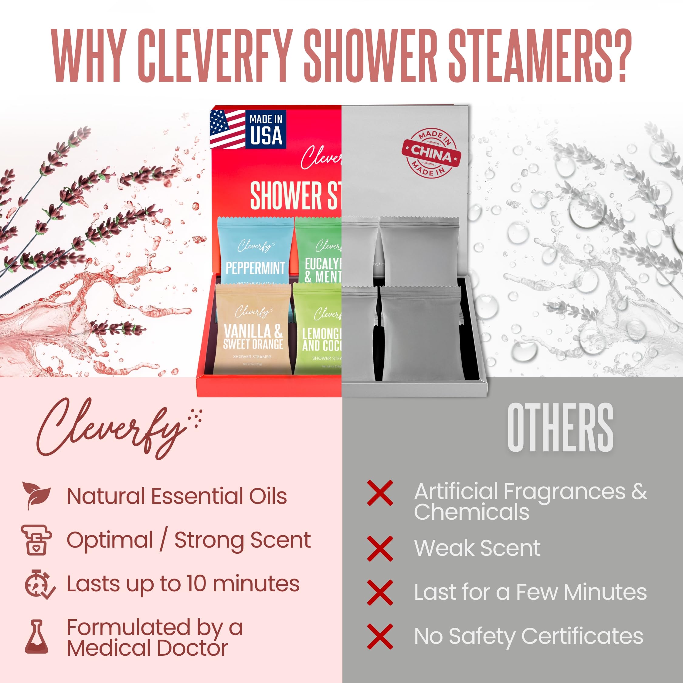 CLEVERFY Emballage Saint-Valentin – coffret élégant avec 6 tablettes aromathérapie.