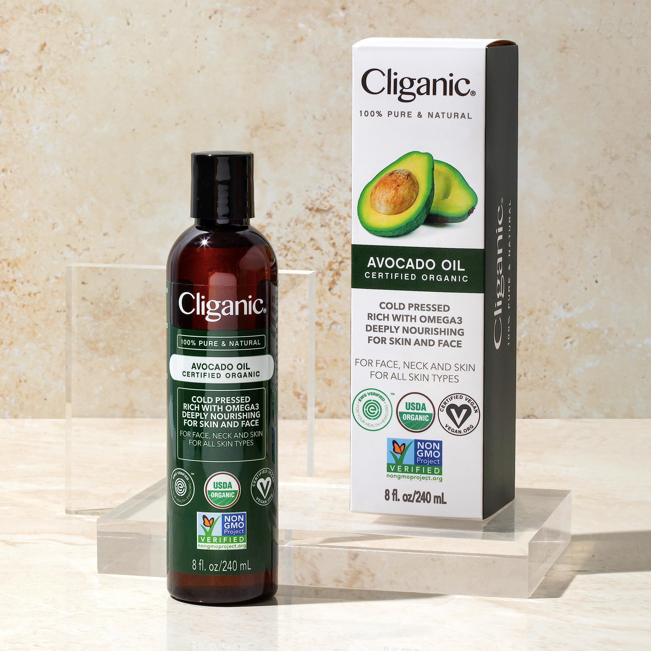 Cliganic Avocado Oil ingrédient unique, riche en acides gras essentiels.