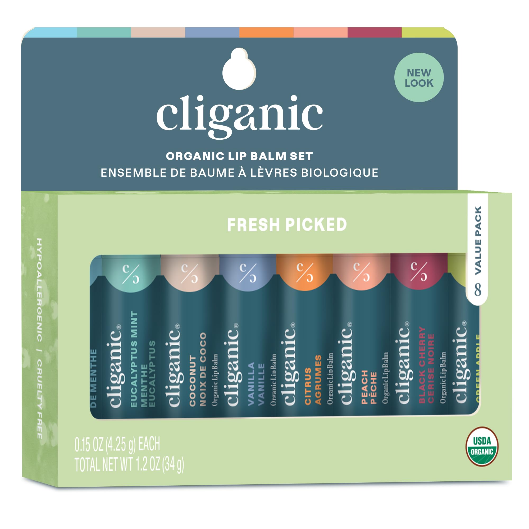 Baume Lèvres Cliganic ensemble 8 saveurs, emballage pratique pour le quotidien.