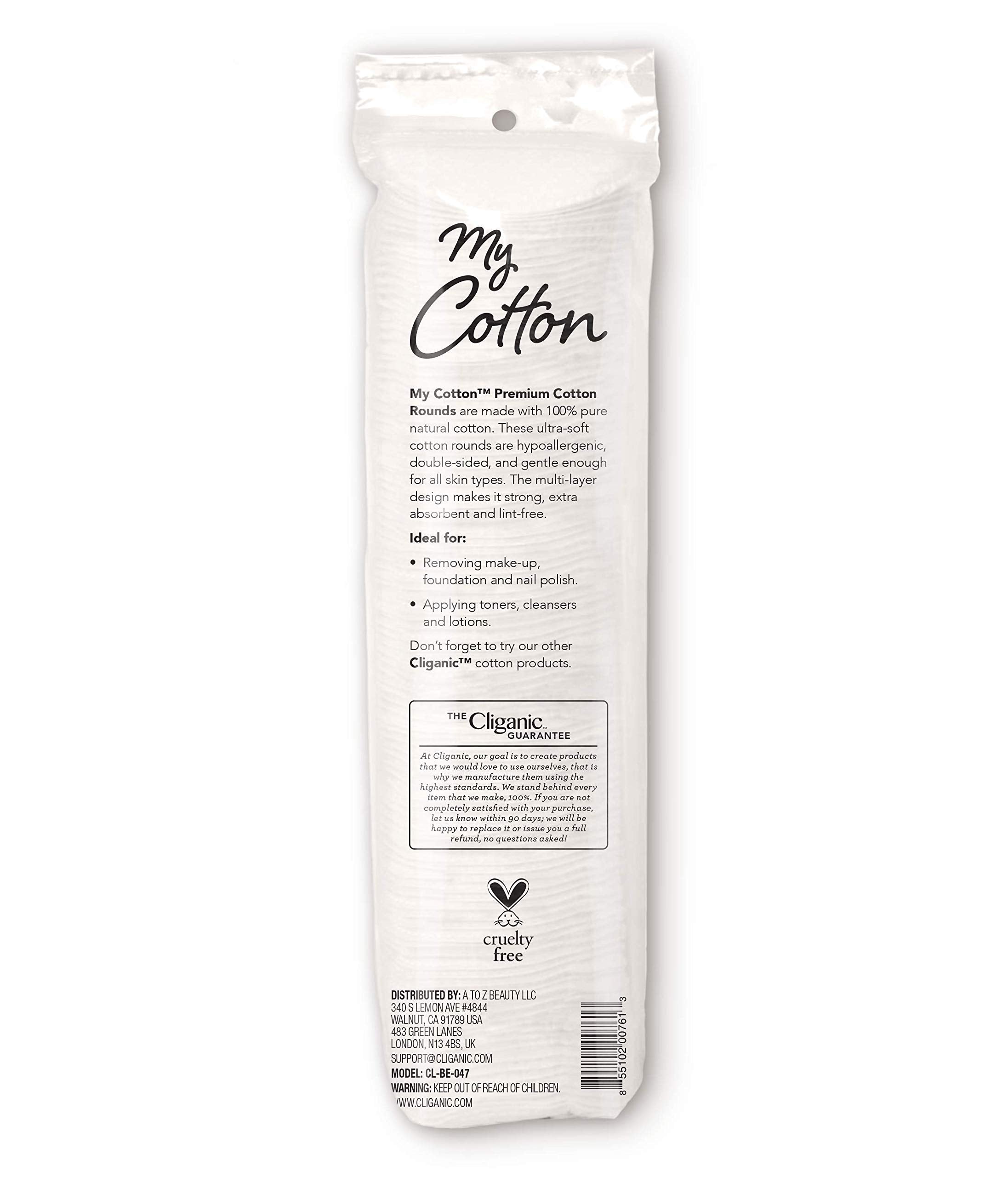 Coton pur Cliganic sans peluches, démaquillage net sans résidu