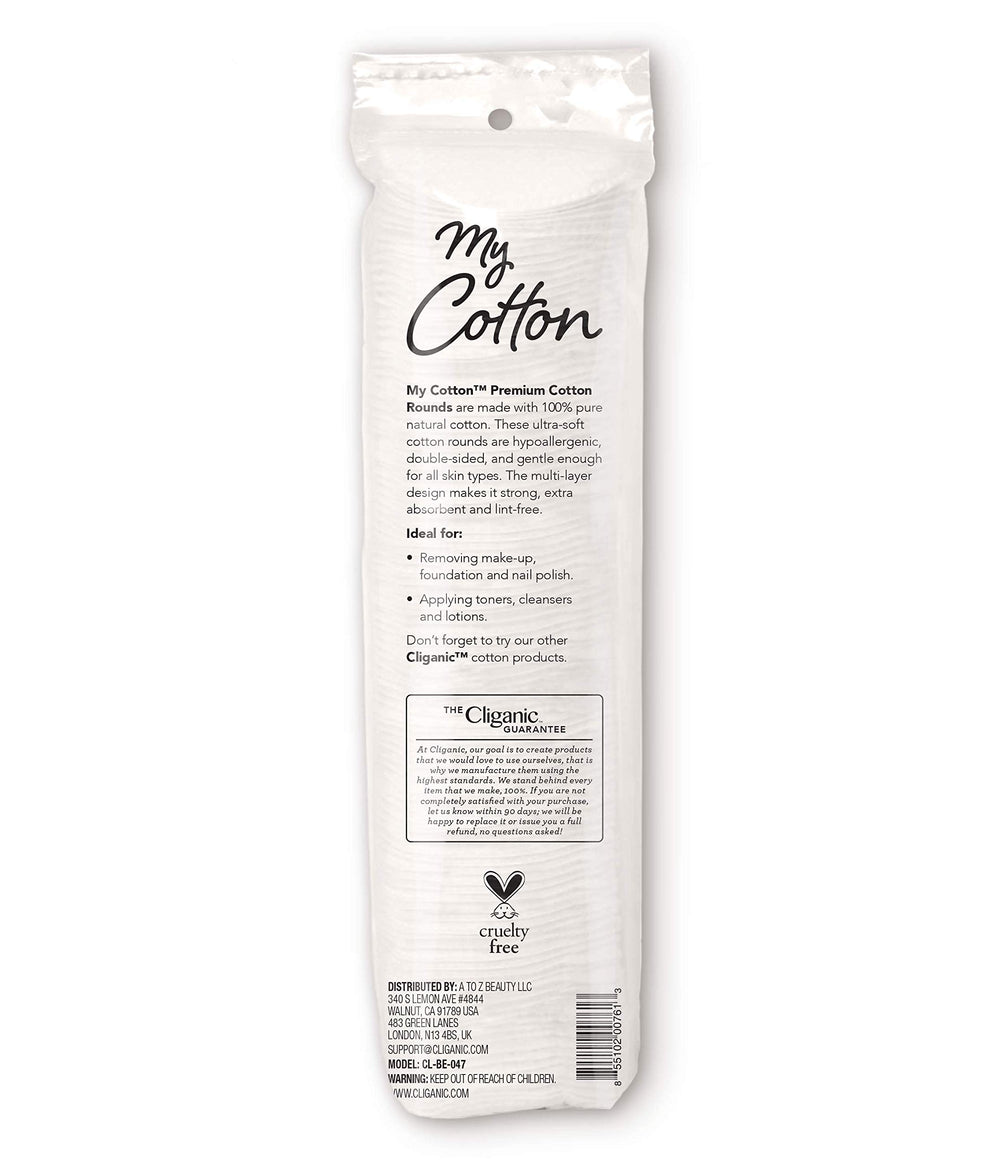 Coton pur Cliganic sans peluches, démaquillage net sans résidu