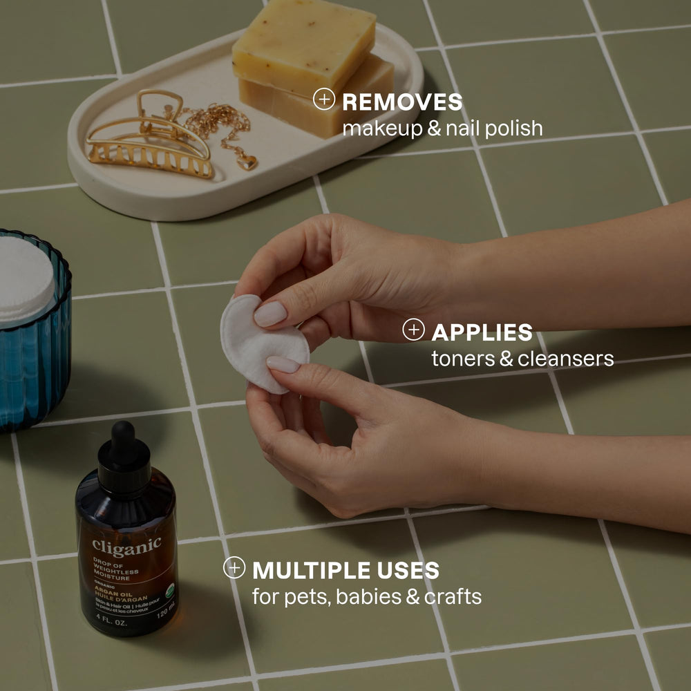 Disques coton biologique végane Cliganic, sans cruauté pour les animaux.