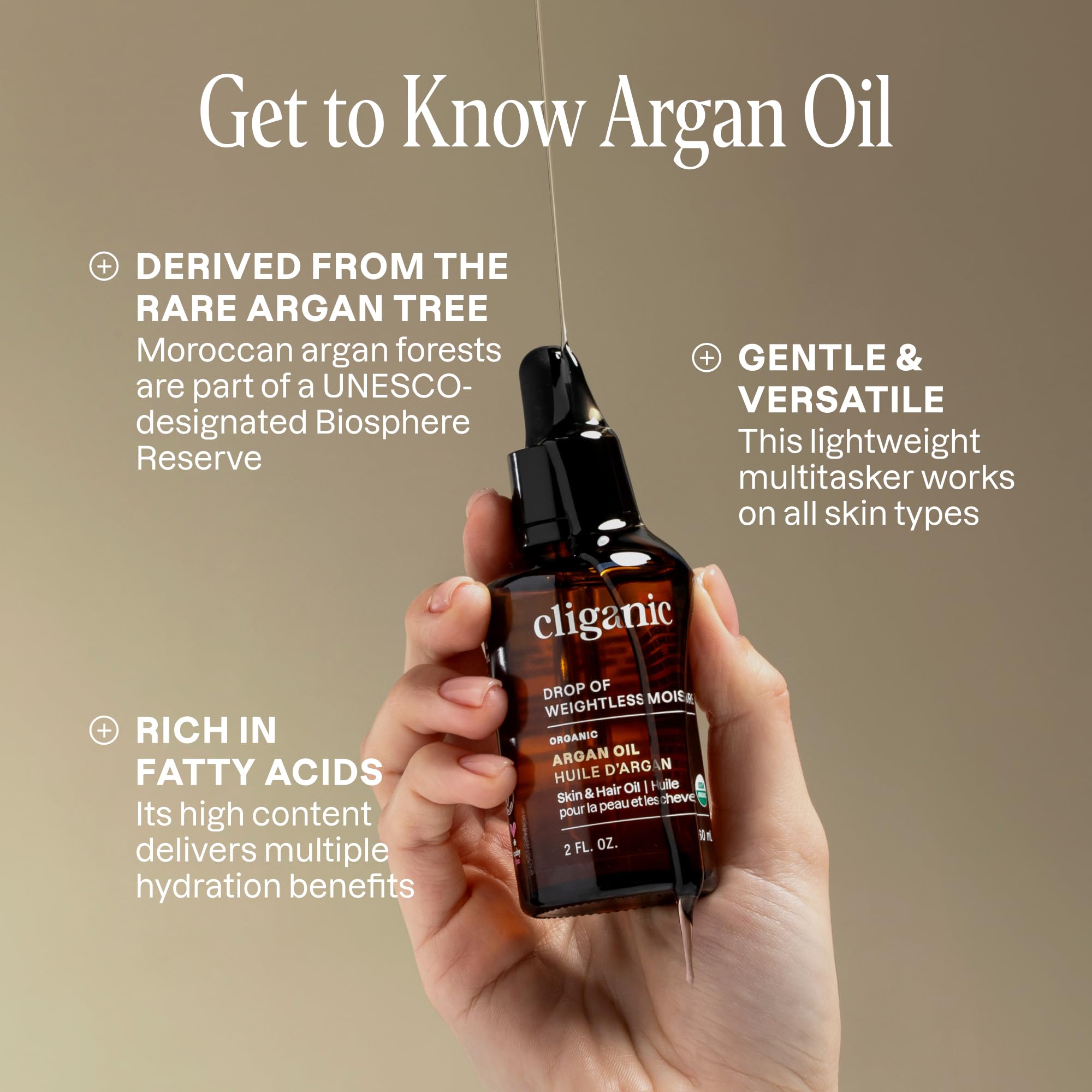 Cliganic huile argan: application cheveux, nourrissante sans résidu.